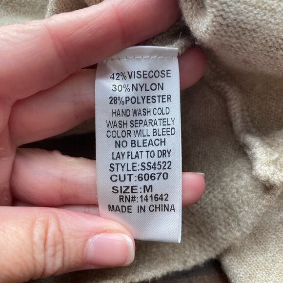 She + Sky Women's M Neutral Cottagecore Mock Neck Balloon Sleeve Knit Sweater - Picture 5 of 8